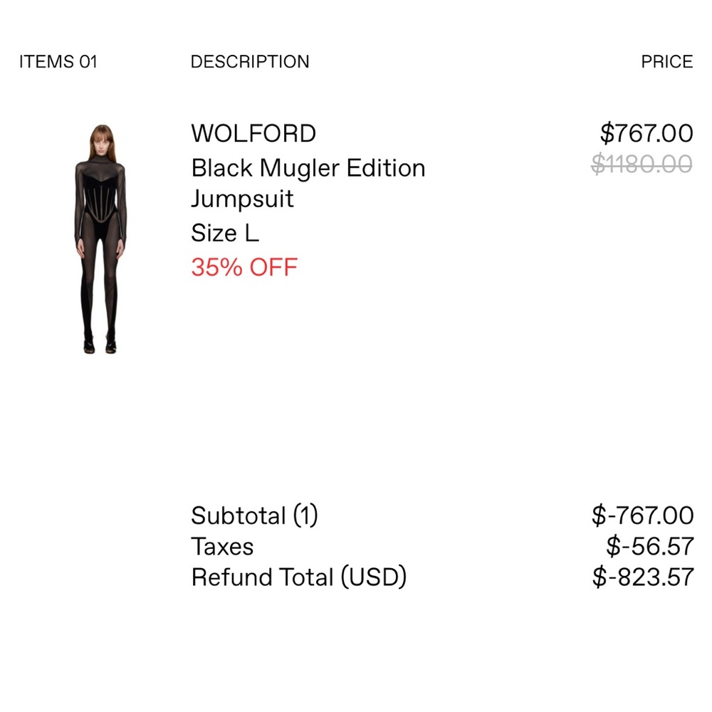 Wolford X Mugler Edition Jumpsuit Size Large